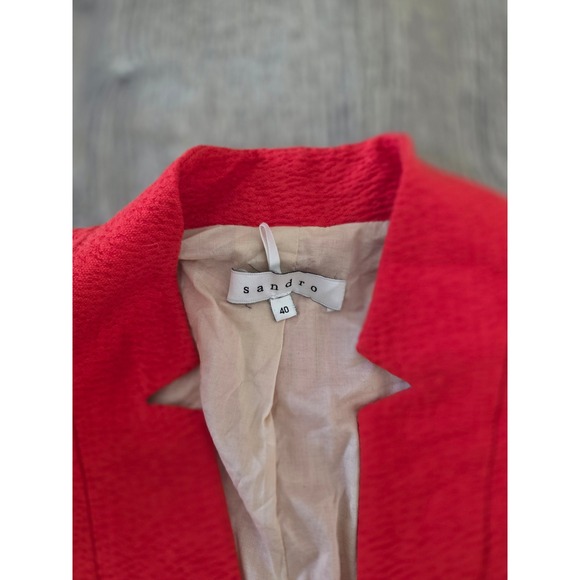 Sandro Paris Blazer Red Textured Open Front Blazer Jacket Size 40 - Picture 2 of 8